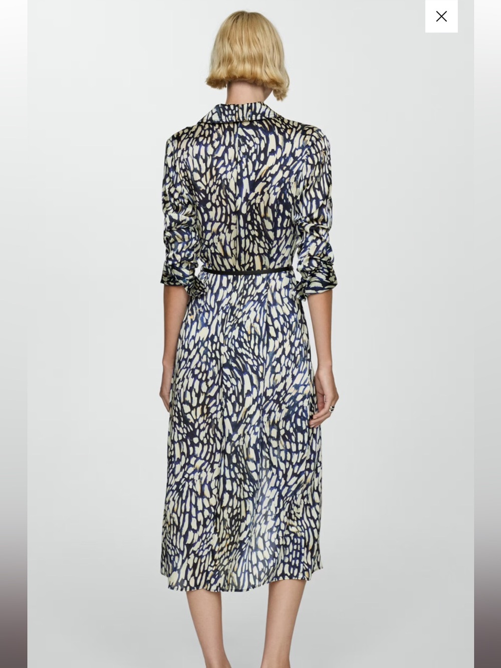 Mango Navy and Cream Long-Sleeve Printed Shirt Dress - Picture 3 of 3